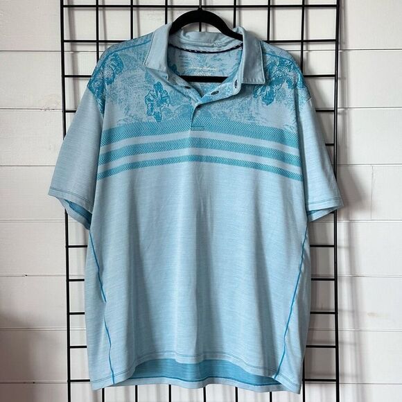 Tommy Bahama Hibiscus Horizon Polo Shirt‎ Mens XL Tropical Turquoise - Picture 1 of 13